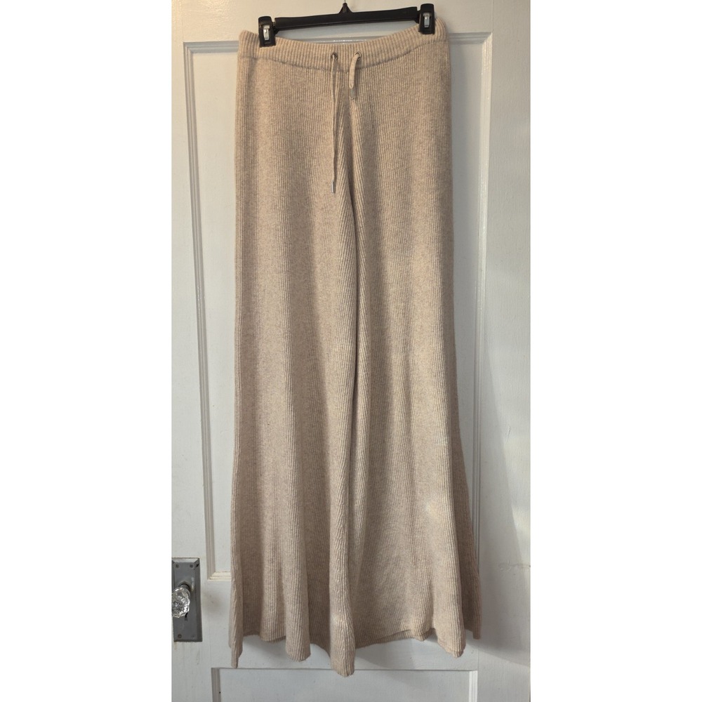 HOUSE OF CB LONDON Ribbed Flare Lounge Pants Womens Oatmeal Wool Cashmere Blend